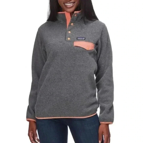 Patagonia Synchilla Snap T Grey/Peach Orange Fleece Size Small - Picture 1 of 10
